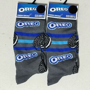 Set of 2 Pair of Oreo Crew Socks Color Grey and Blue Size Adult 6-12